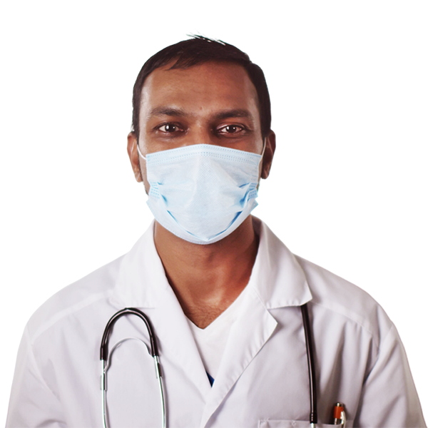 Doctor in white coat and mask